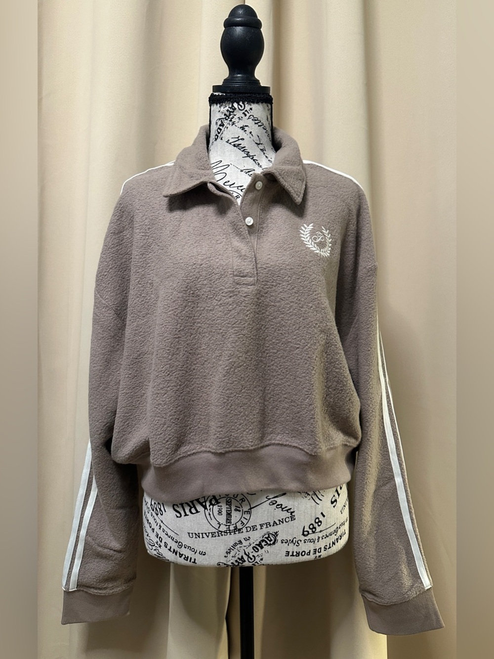 NWT PINK Victoria’s Secret Taupe Reverse Fleece Cropped Polo XL